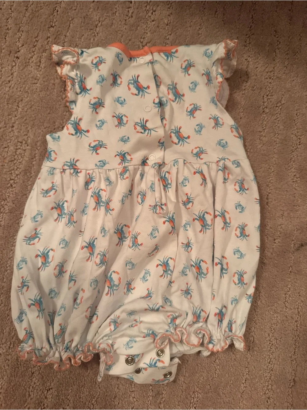 Baby Bubble Romper with Blue & Peach Crab Print